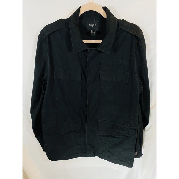 Forever 21 Button Up Shirt Medium Black Long-Sleeve Casual Mens. - Picture 1 of 9
